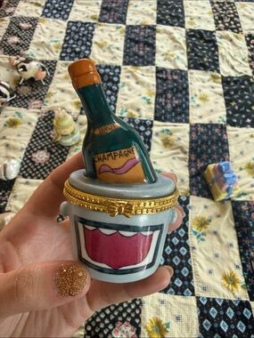 porcelain trinket box champagne bottle and ice bucket Limoges collectibles